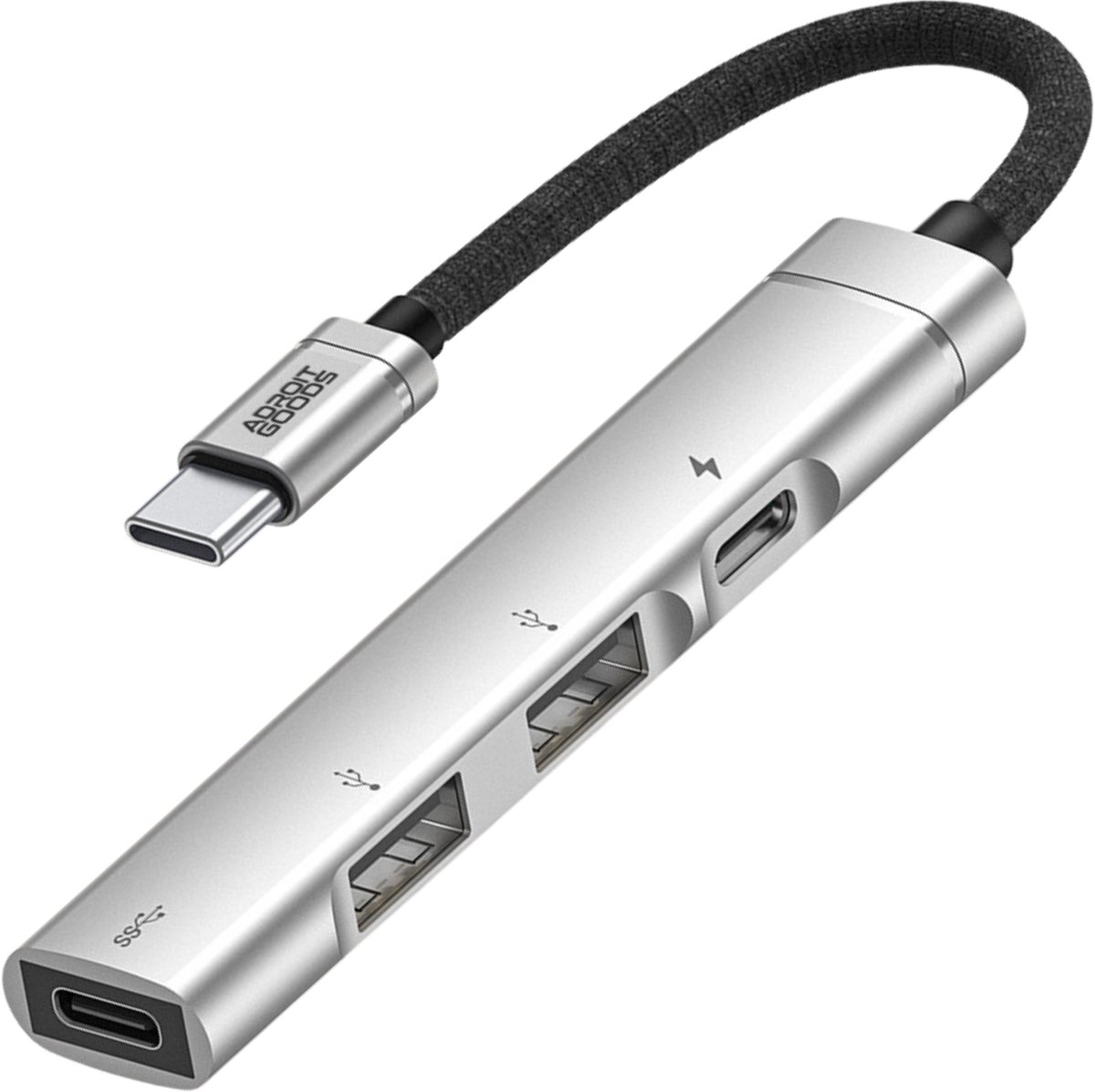 AdroitGoods USB-C Hub 4-in-1 Adapter - 2x USB-A - USB-C Data - PD Opladen - 5Gbps Snelle Dataoverdracht - Laptop Tablet Smartphone - Compact Aluminium Design