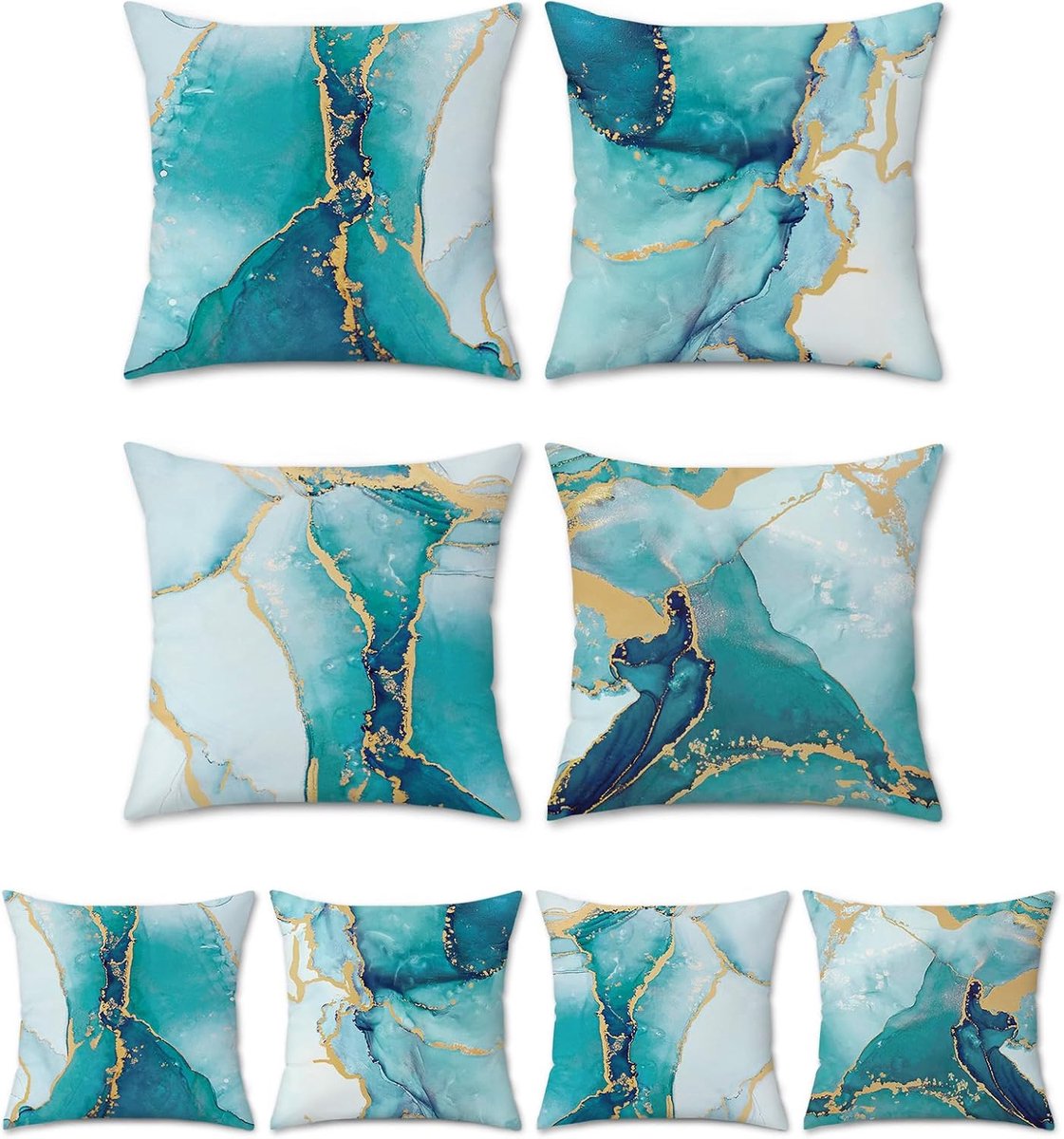 SnelShoppen - Decoratieve Kussenhoezen 40x40cm Turquoise Marmer Design, Soft Velvet, Teal Goud Abstract Kunst, Modern voor Sofa, Bed, Tuin, Buiten, In