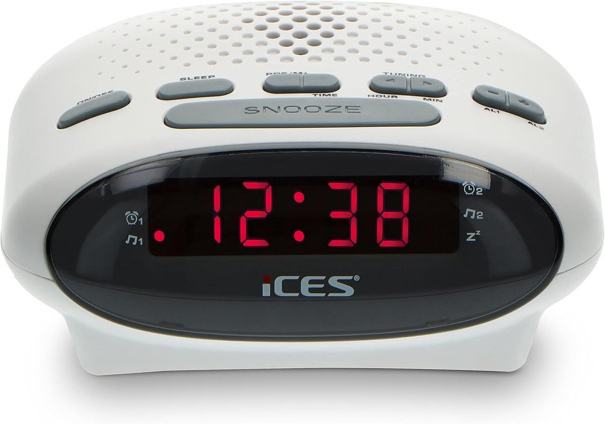 SnelShoppen - FM Klokradio met Snooze Functie, 2 Alarmtijden, Sleep Timer, LED Display, Wit - Ideaal voor Thuis, Slaapkamer of Op Reis