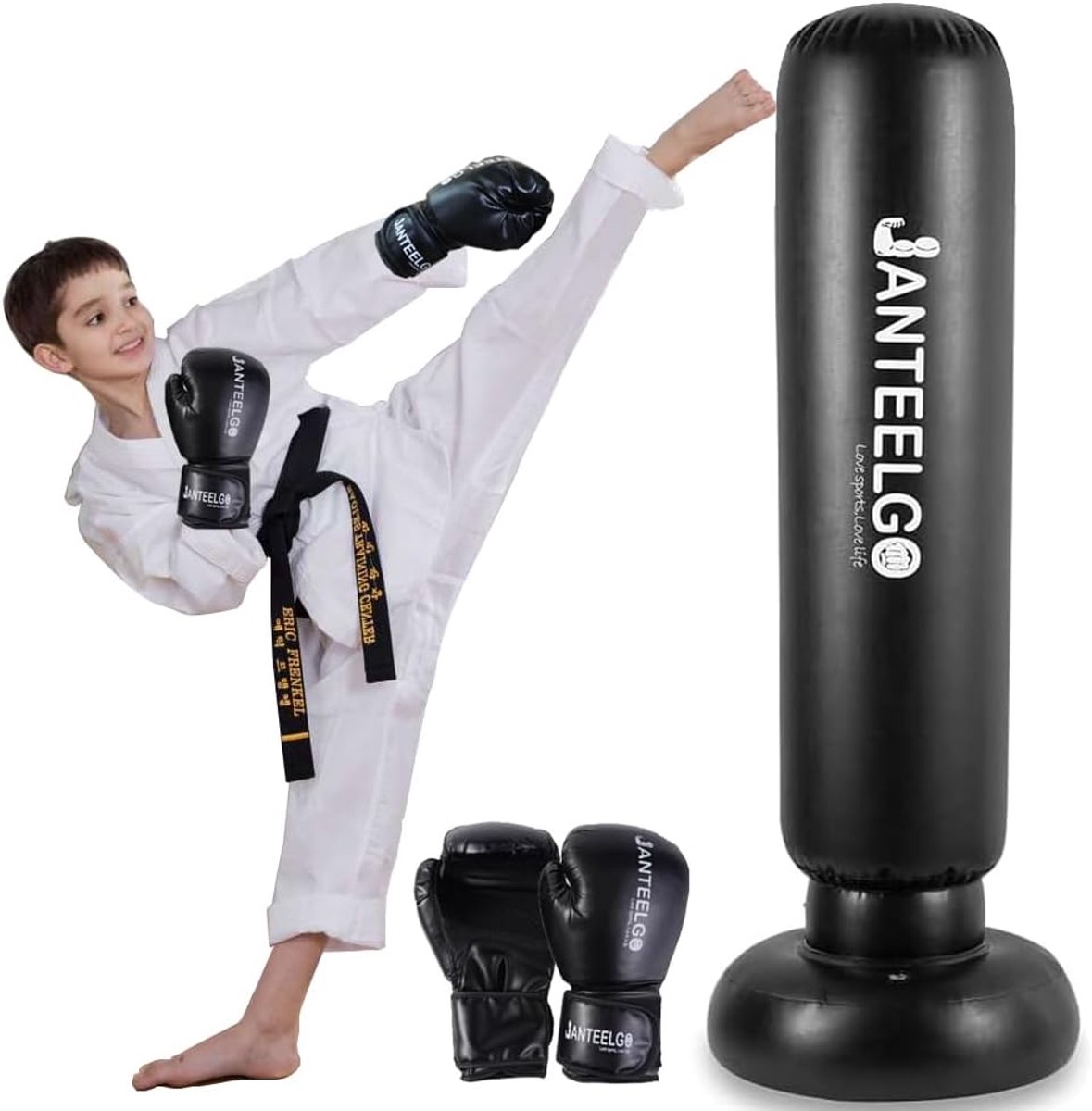 SnelShoppen - Opblaasbare Bokszak voor Kinderen met Bokshandschoenen, 150cm, Geschikt voor Karate, Taekwondo, MMA, Perfecte Cadeau voor Jongens en Mei