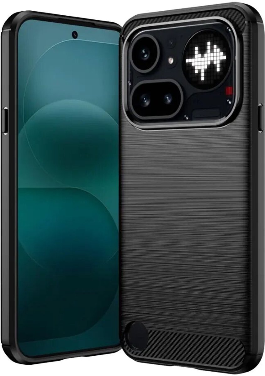 Geborsteld TPU Hoesje Geschikt voor Nothing Phone (4a) Pro - Beschermhoes - Back Cover - Case Flexibel TPU - Stijlvol Carbon - Dun - Zwart