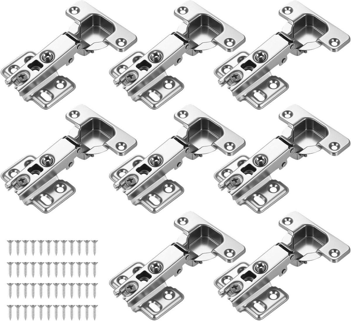 Set van 8 Soft Close Scharnieren voor Keuken- en Kastdeuren, 90 Graden Pot Scharnier, Volledige Overlay voor Kasten en Kledingkasten