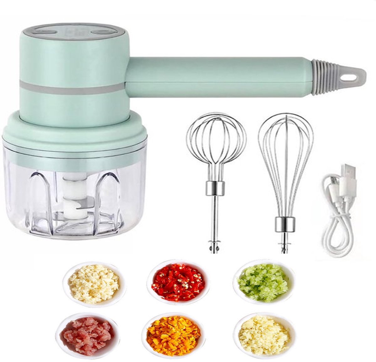 KZQ Draadloze 2-in-1 keukenmixer en knoflookstamper - Handmixer voor bakken en ingrediënten mengen - Compact en krachtig voor thuisgebruik - Groen