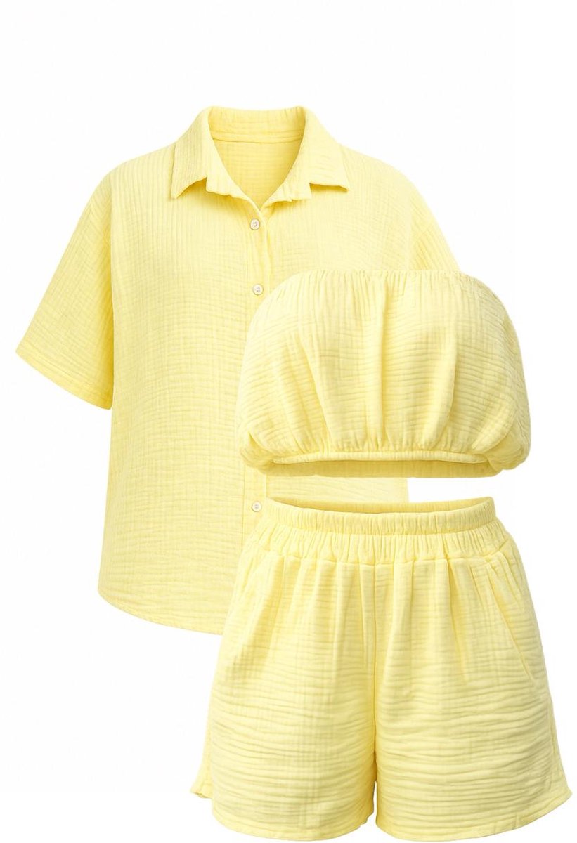 Limoncello Set - 3-delige Kledingset - Zomerkleding - Mousseline - Geel