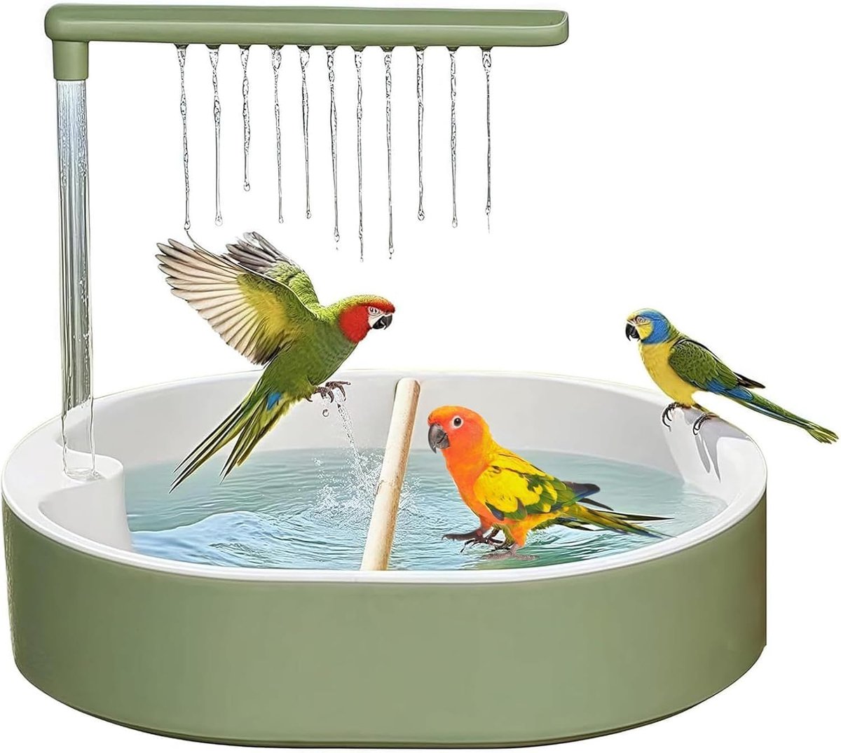 Vogelbad - Automatische vogelbad met douche - Elektrische vogeldouche voor parkieten en kleine vogels - Multifunctionele vogelbadje - Groen
