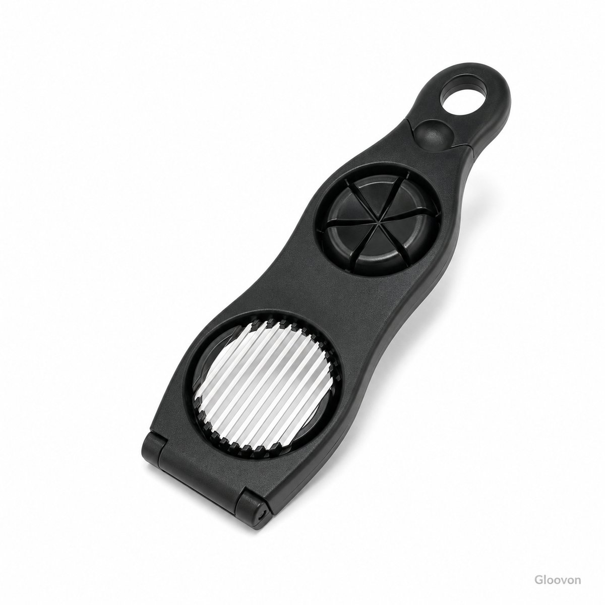 Gloovon® 2-in-1 Eiersnijder - Roestvrij Staal - Voor Plakjes en Partjes - Multifunctionele Champignonsnijder - Zwart