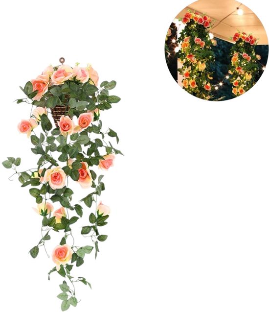 Champagnekleurige kunstrozen - zijden rozenranken - wanddecoratie - geschikt voor binnen en buiten, bruiloften, huisdecoratie, enz. - 25*95 cm