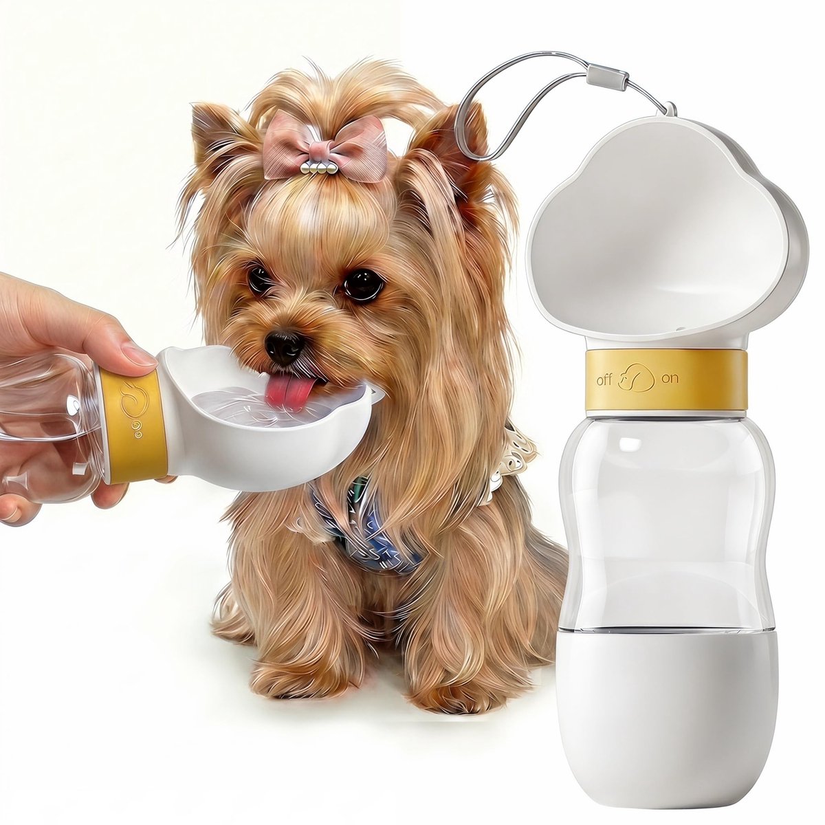 Honden Drinkfles - 2 in 1 Reisfles Met Voerbak - Draagbare Waterfles Voor Honden Met 350ml Drinkfles En 200ml Voedselcontainer - Lekvrije Puppy Drinkfles Voor Wandelen Reizen Buiten - Wit