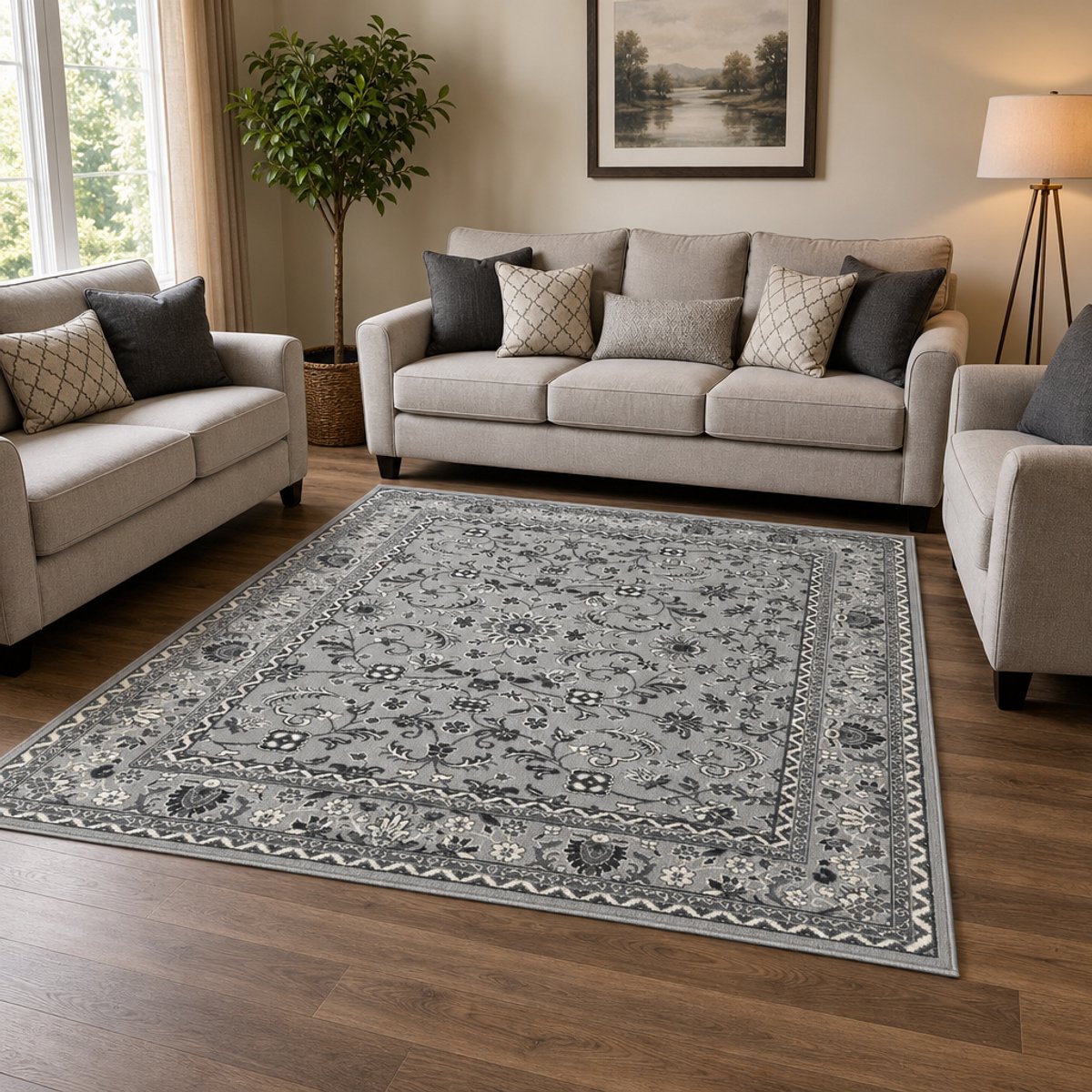 Muratap Nain Klassiek Vintage Oosters Vloerkleed Grijs Zilver- 280x380CM
