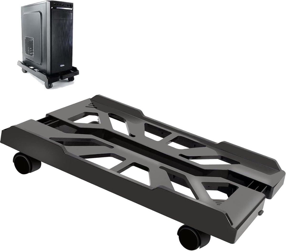Verstelbare Computer Tower Stand met 4 Draaien Wielen, Mobiele CPU Houder voor Onder Bureau, Zwart