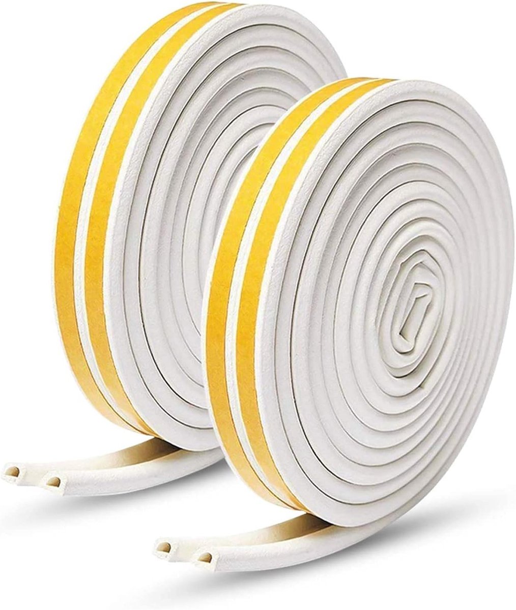 Sealing Tape 30m, 9mm Breed x 6mm Hoog, Rubberafdichting voor Deuren en Ramen, Waterdicht en Geluidsisolatie, D/B Profiel in Wit