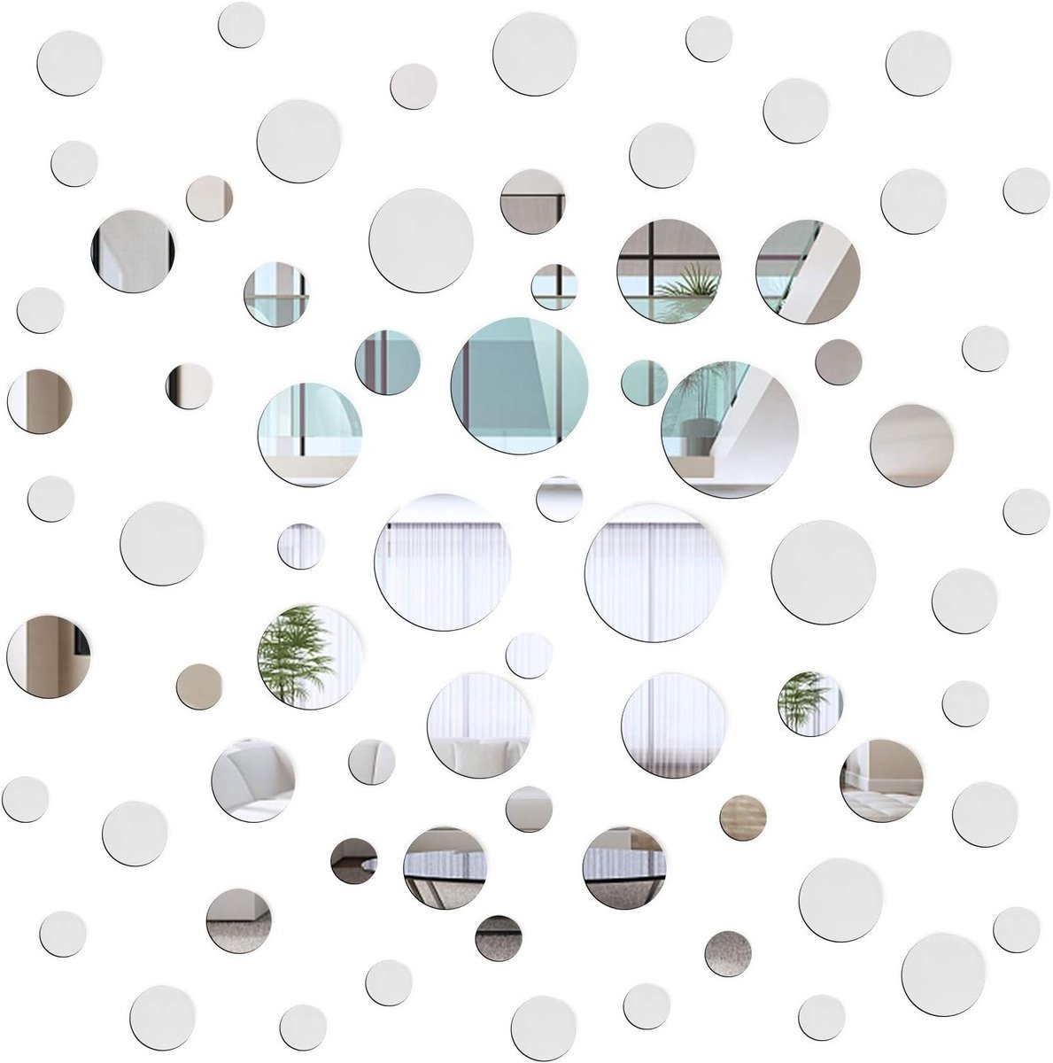 72 Stuks Ronde Spiegel Wandstickers van Acryl, Zelfklevende Decoratieve Spiegels voor Woon