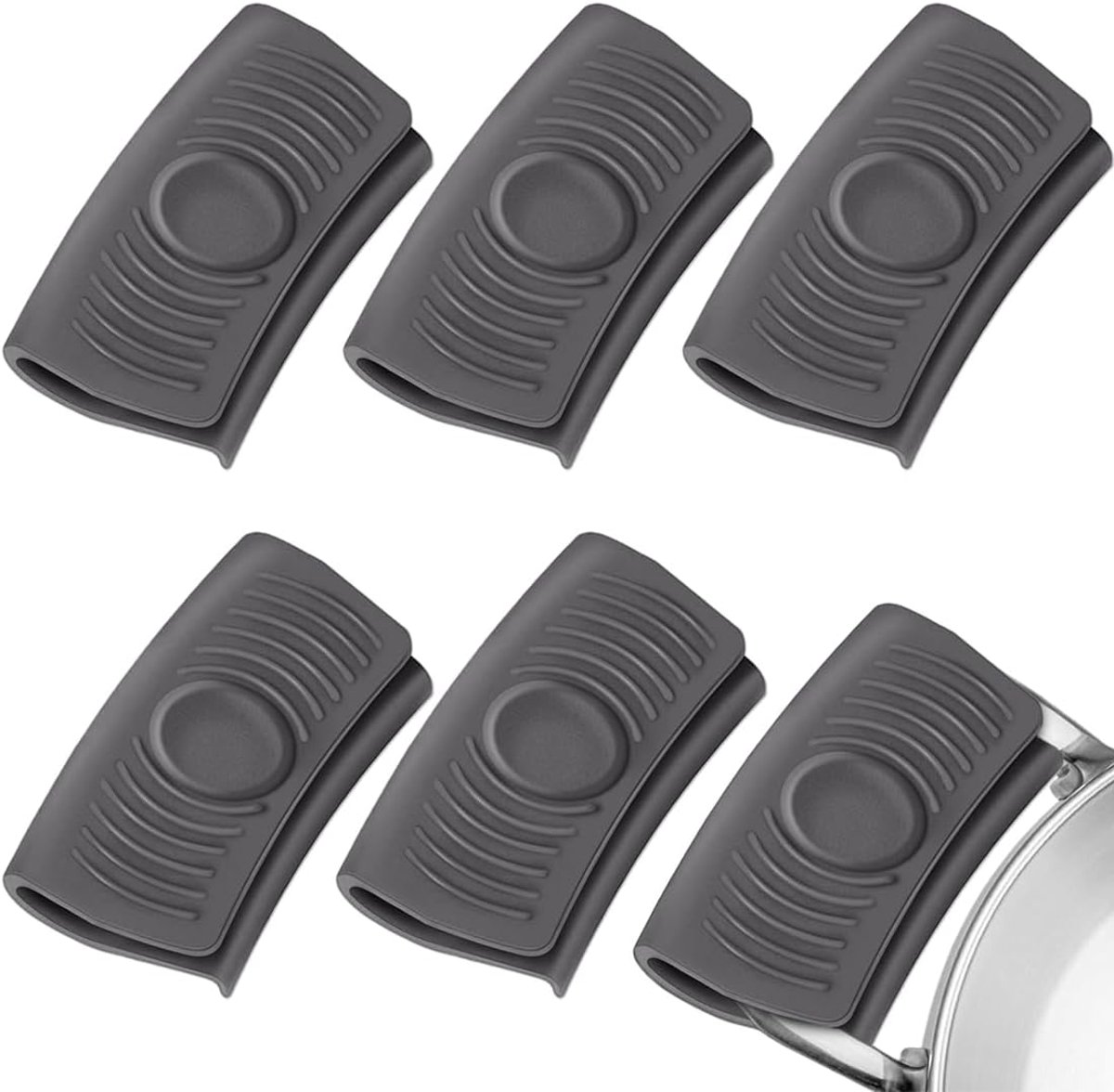 SnelShoppen - 6 Pcs Silicone Pot Holders Oven Mitts - Hittebestendige Silicone Handgrepen voor Keuken - Grijze Silicone Handvatten voor Pannen en Pott