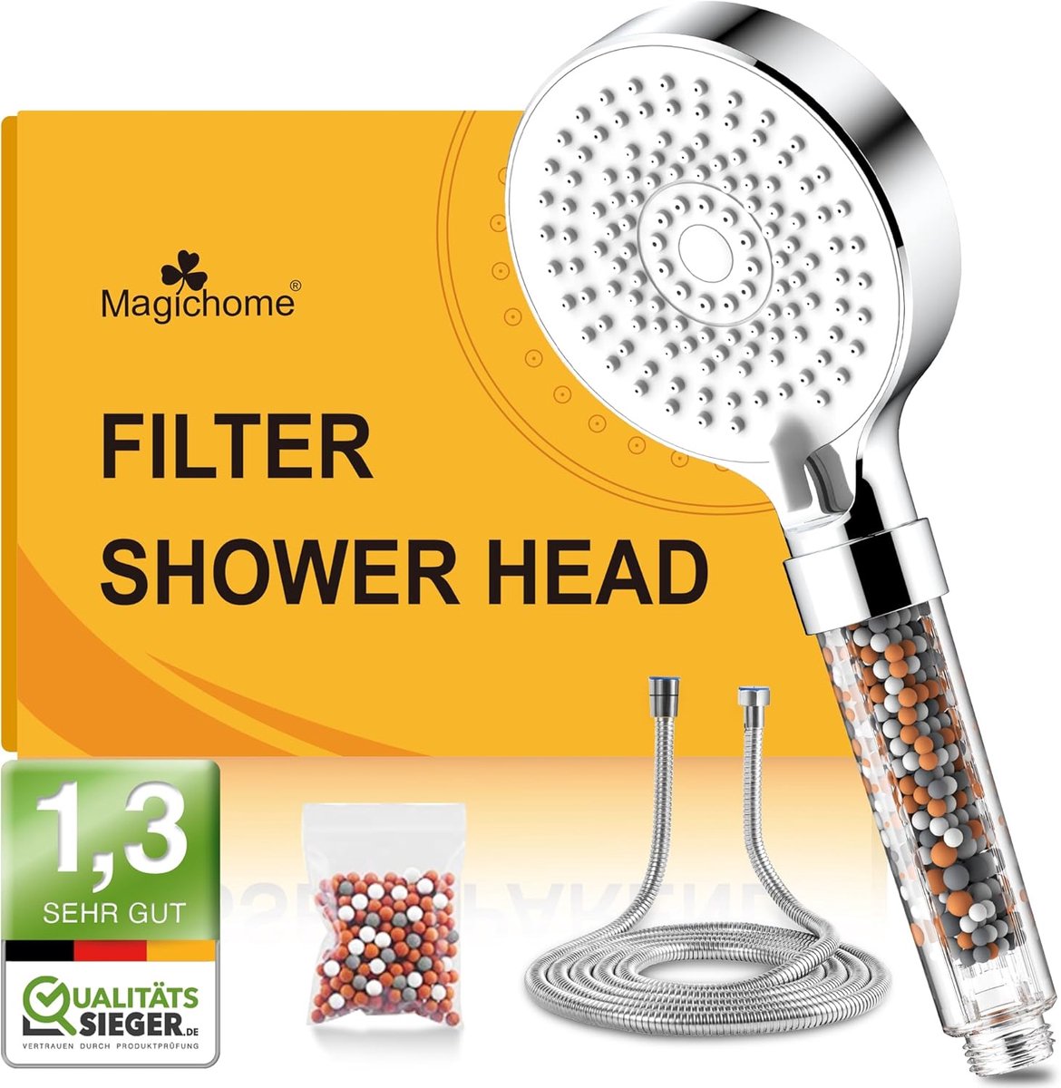 SnelShoppen - Waterbesparende Hogedruk Handdouche met 2m Slang, 5 Spray Modi, 3-Laagse Mineralen Filter, Perfect voor Hard Water, Inclusief Reservefil