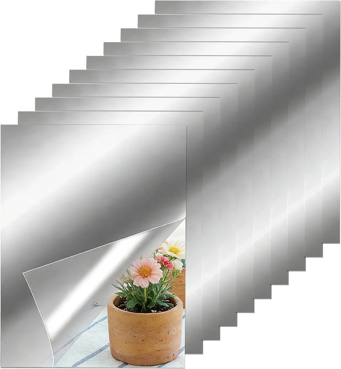 SnelShoppen - Pack van 10 Zelfklevende Spiegelplaten Flexibel, Geen Glas Wandspiegel, 10x15 cm, Geschikt voor Badkamer, Slaapkamer, Glad Oppervlak