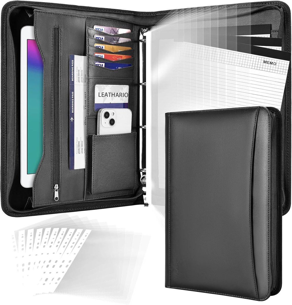SnelShoppen - A4 Document Folder met 10 Transparante Bladen, 3 Notitieblokken, Ringbanden, Zip Files voor Kantoor en School, Multi-Functioneel, Organi