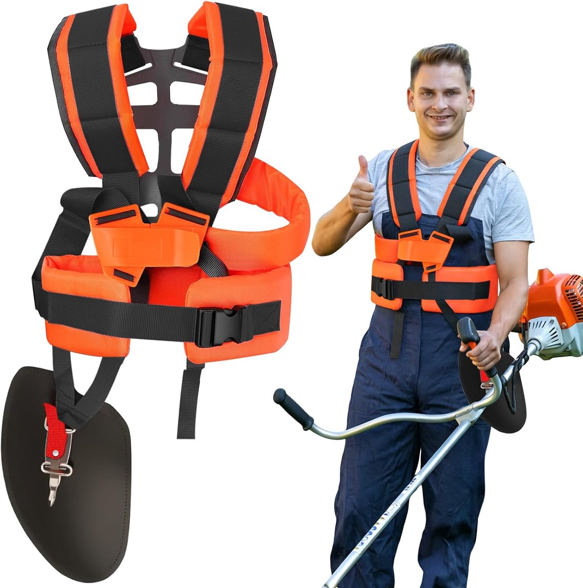 SnelShoppen - Universele Dubbele Draagriem voor Bosmaaier, Verstelbare Schouderband met Comfortabele Padding voor Trimmer en Maaiers, Nylon Schouderri
