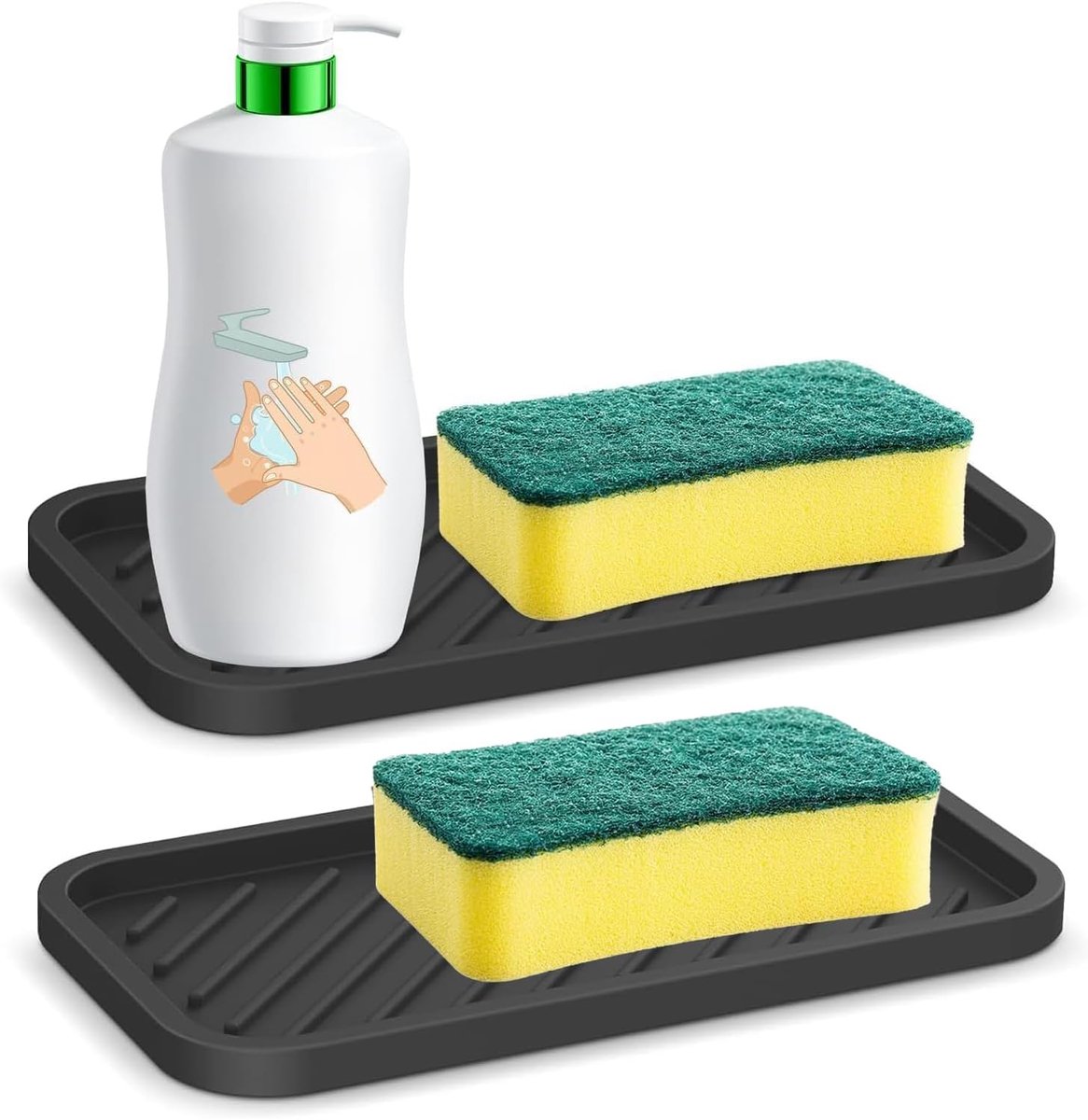 SnelShoppen - 2 Pack Zwarte Hittebestendige Siliconen Trays - 225x90x13mm - Antislip Droogmatten - Stevige Keuken Organizer - 80g - Perfect voor Keuke