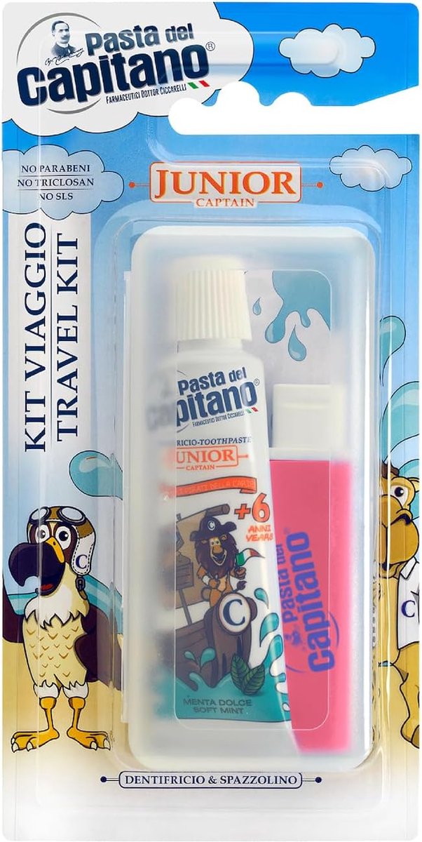 SnelShoppen - Junior Reisset Tandverzorging - Inklapbare Tandenborstel en 25ml Junior Tandpasta - Ideaal voor Kinderen - 100% Made in Italië