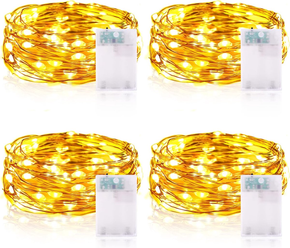 SnelShoppen - Batterij Aangedreven Sfeerverlichting met Timer, Set van 4, 2 Meter, 20 LED's, Waterdicht voor Kamer, Kerst, Halloween, Bruiloft, Decora