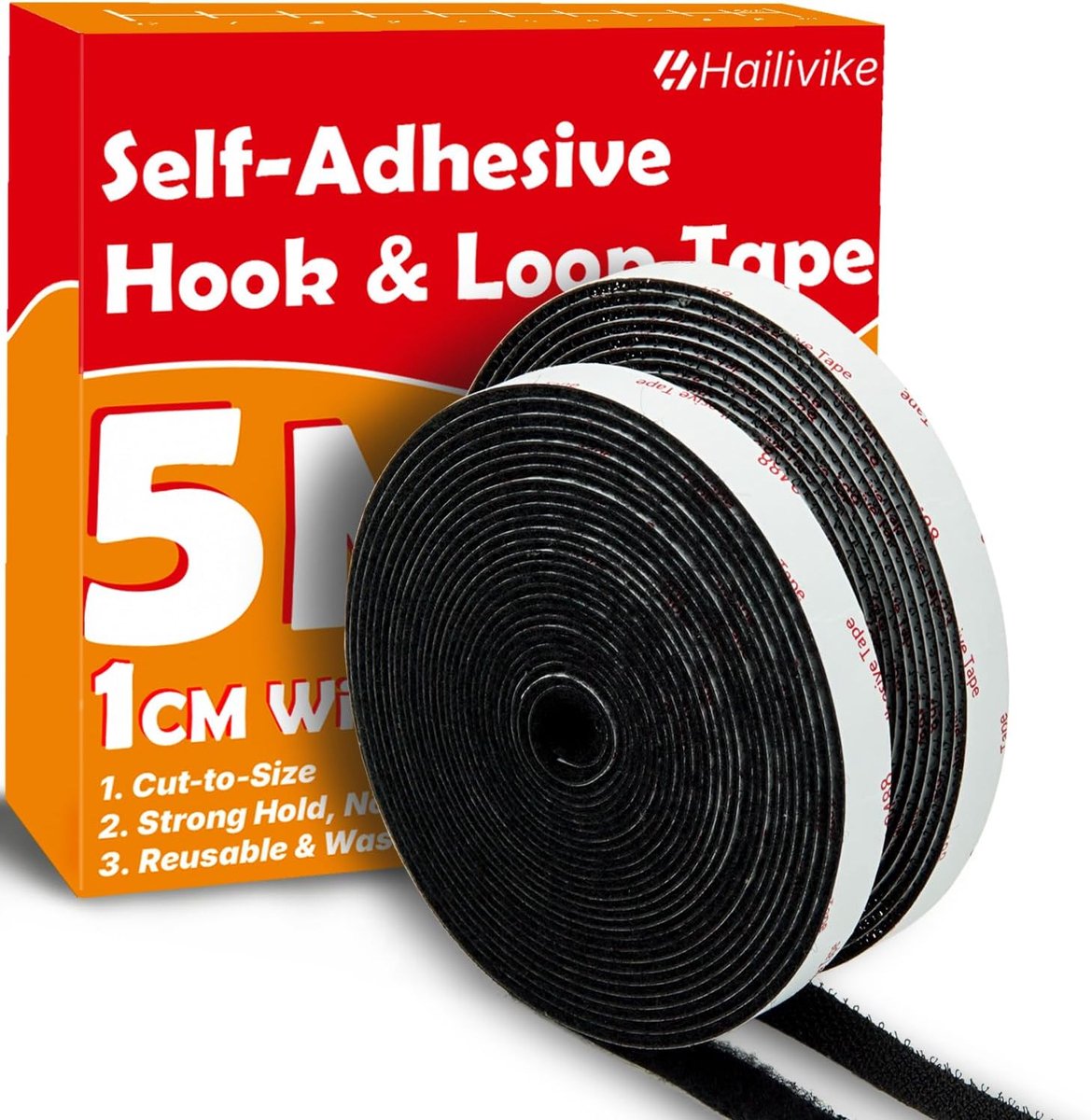SnelShoppen - Extra Sterke Dubbelzijdige Tape 10mm x 5m met Haak en Lussen, Zwart, Ideaal voor Huis, Tuin, Creatieve Projecten en Klussen