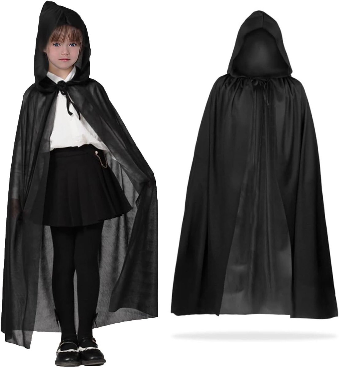 Zwarte Cape - Heksenkostuum Accessoire - Verkleedfeest - Met Capuchon - 32 x 22 cm - Zwart