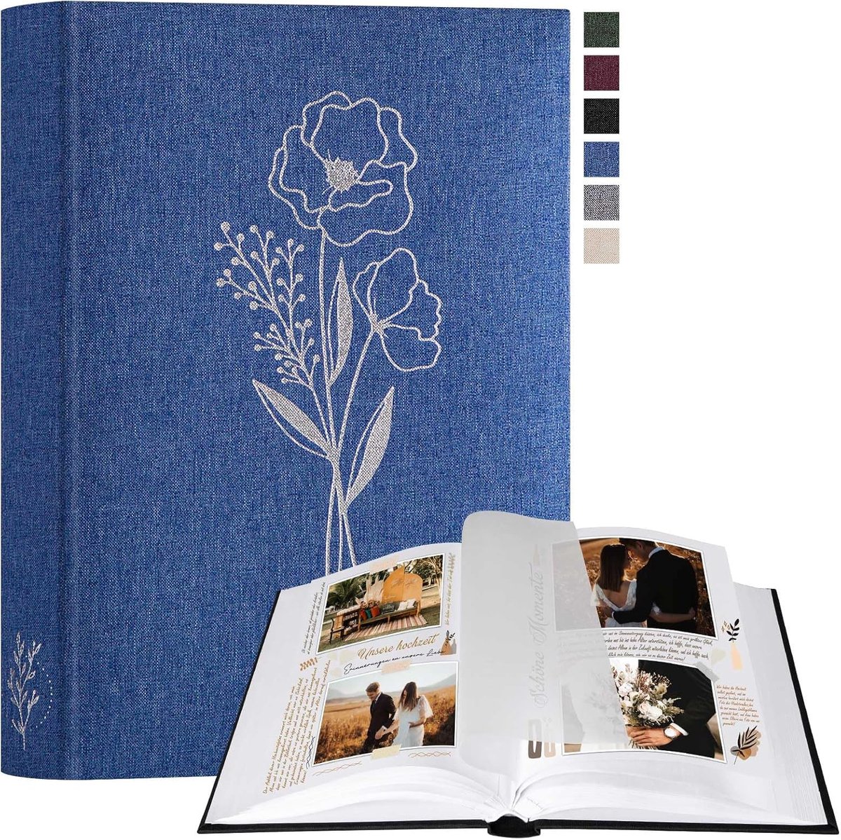 SnelShoppen - Kleine Scrapbook Fotoalbum met Linnen Cover, Acid Free Fotoboek, 30 Fotohoezen, 60 Witte Pagina's, Glanzende Scheidingsbladen, Blauw, 19