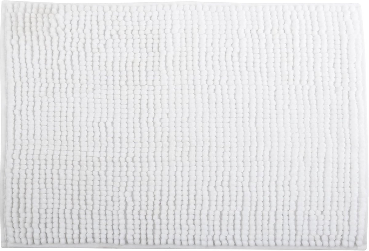 SnelShoppen - Chenille Badmat, Hoogpolig Badkleed, Wasbaar en Sneldrogend, Antislip, 40 x 60 cm, Wit, Geschikt voor Badkamer en Ondervloer Verwarming