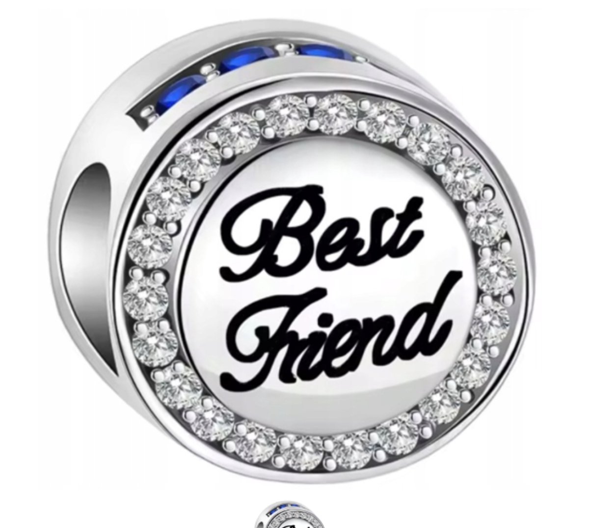 Fler® | Bedel | Past op populaire bedelarmbanden (standaard - 3mm) | Best Friend Bedel | Hangbedel Charm | 925 sterling zilver | Transparante zirkonia | Blauwe emaille | Valentijnsdag Cadeau | Sinterklaas kado | Kerstcadeau | Verjaardagsgeschenk