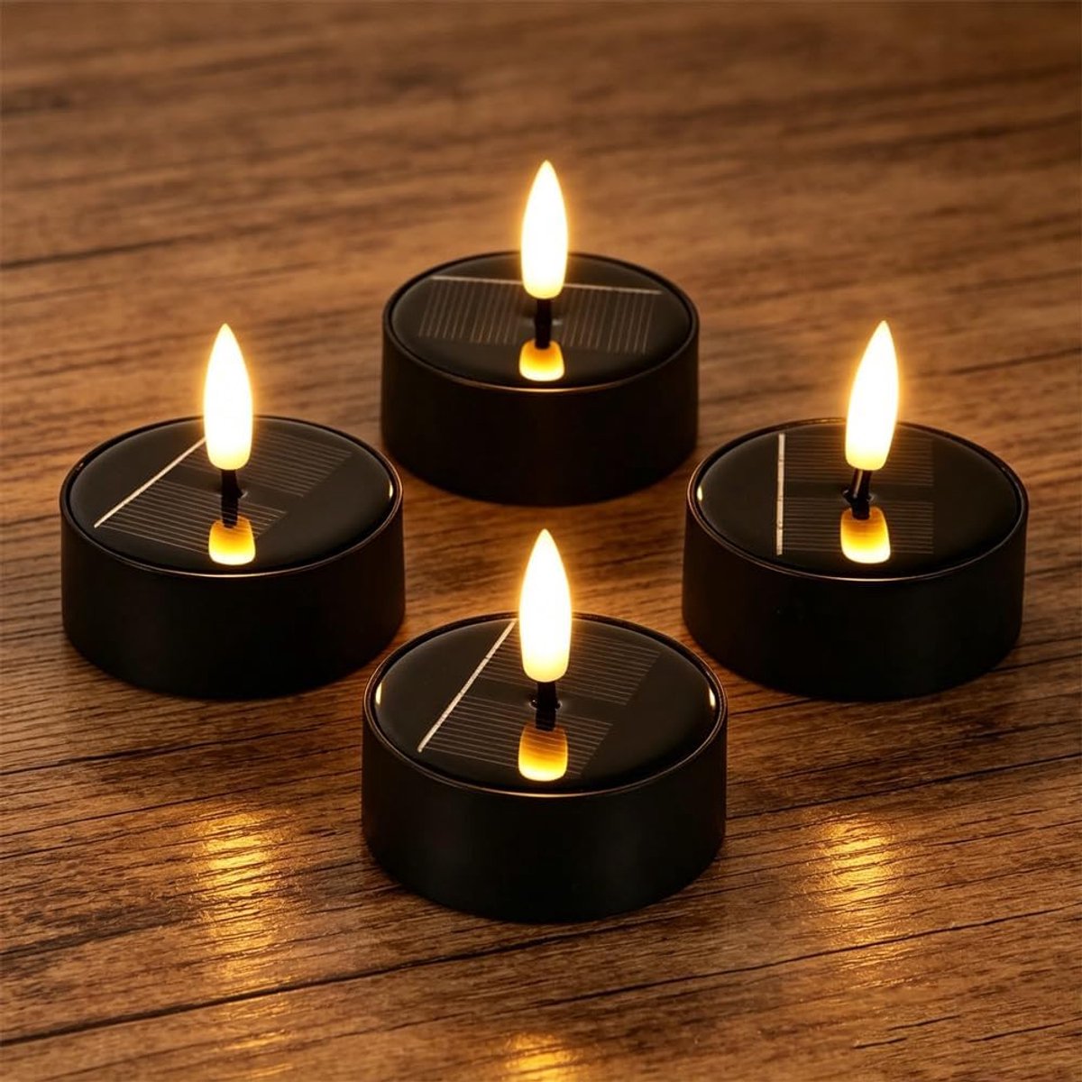 SnelShoppen - Pack van 4 Solar Tea Lights Buiten LED Solar Theelichten Waterdicht met Warm Wit Flikkerend Vlamloos LED Theelichten voor Balkon en Tuin