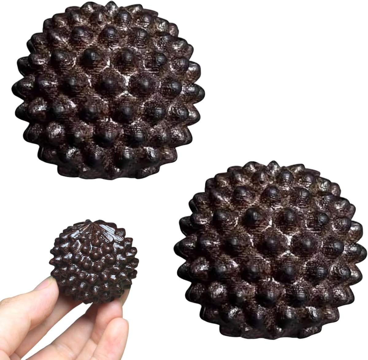 Thijox - Igelbalskills Set voor Stressvermindering - 2 Spiked Massageballen - Acupressuurballen - Houten Egelballen voor Stressverlichting en Ontspann