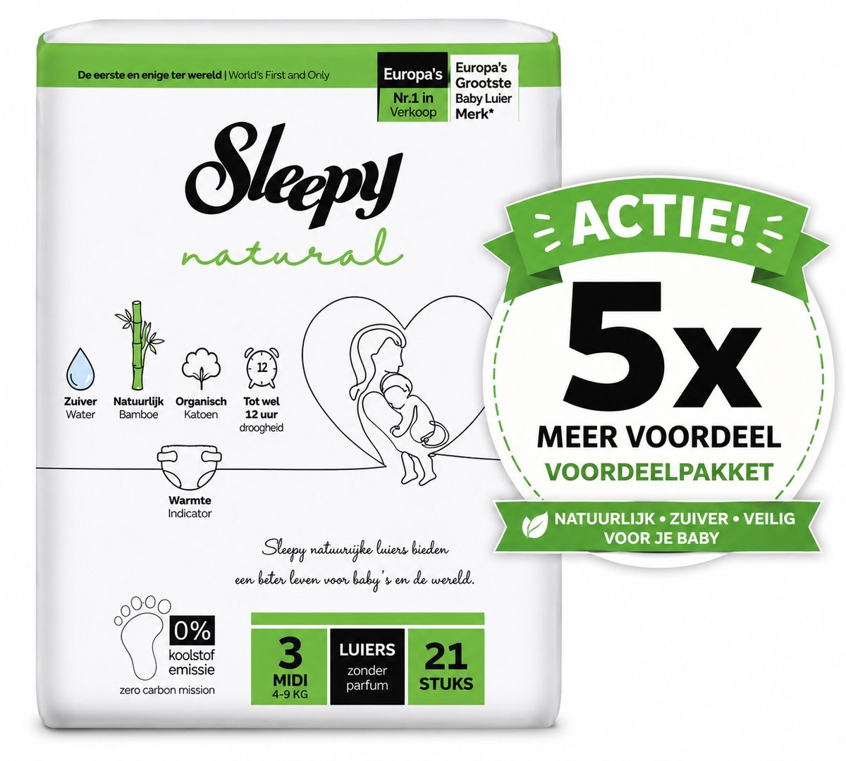 Sleepy Natural Ultra Sensitive luiers maat 3 | 21 stuks