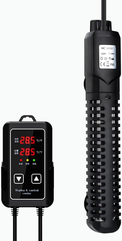 SnelShoppen - Aquarium Heater 500W (15-34°C) - Verwarmingsstaaf voor Aquariums en Vissenkommen met Temperatuurcontroller en Oververhittingsbeveiliging