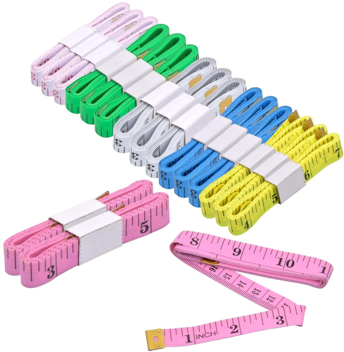 SnelShoppen - Dubbelzijdige Meetlat 150 cm - Zachte Plastic Tape Meter - 6 Kleuren (Roze, Blauw, Groen, Geel) - Ideaal voor Naaien en Creatief Werk