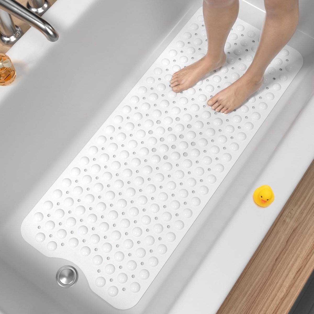 SnelShoppen - Antislip Badmat voor Badkuip 101 x 40cm, Extra Lange Douchemat met Zuignappen en Afvoergaatjes, Machinewasbare Badkamer Badmat, Zacht vo