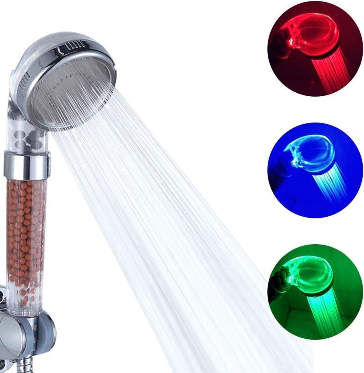 Thijox - LED Handdouche met Kleurverandering, Douchekop met 3 Kleuren, Chroom, Spaardouchekop voor Badkamer en Wellness, ABS Kunststof, 220x65mm