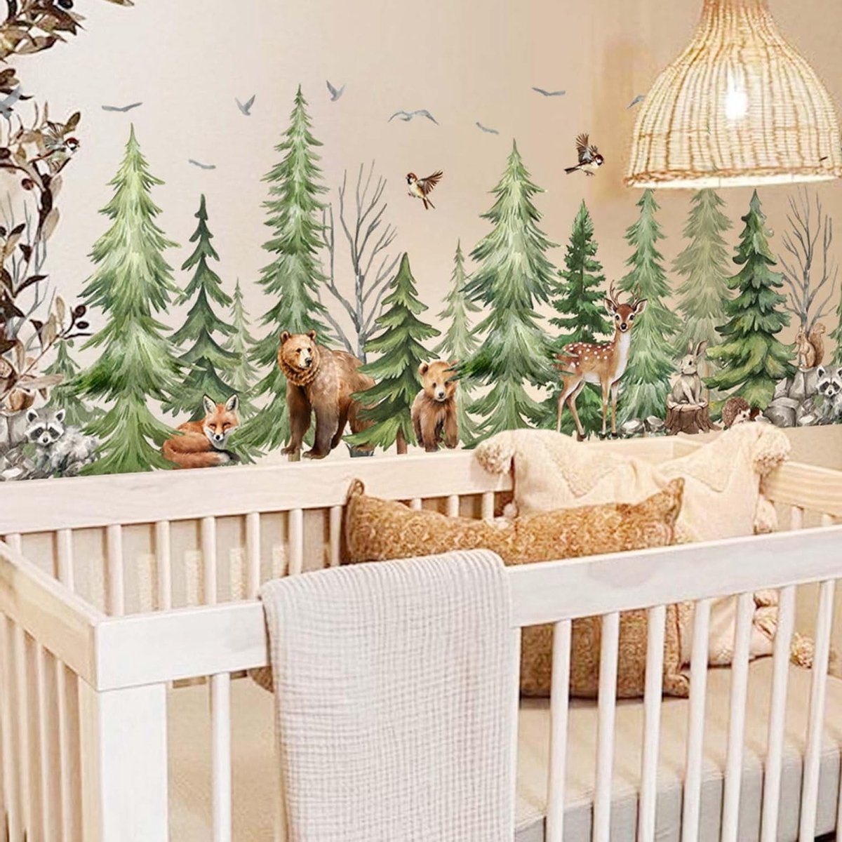 Grote Muurstickers met Bosdieren zoals Hert, Vos, Beer en Vogels voor Slaapkamer, Woonkamer en Kinderkamer Decoratie