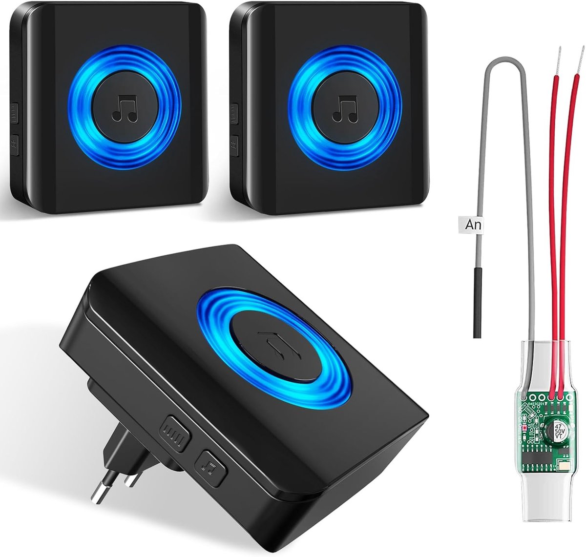 SnelShoppen - Draadloze Deurbel Set met 3 Ontvangers en 1 Transmitter - Radio Signaal Conversie voor Eenvoudige Installatie - Geschikt voor Mechanisch