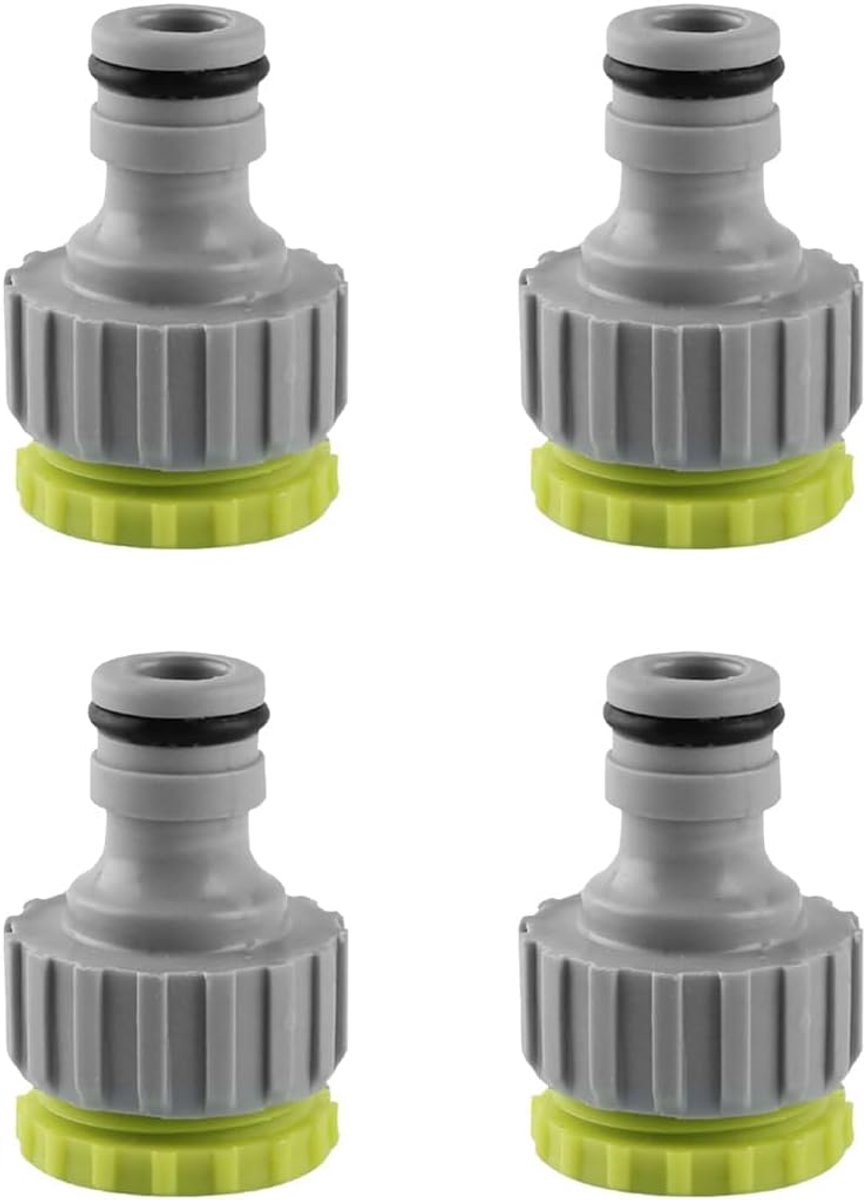 SnelShoppen - Kraanadapter 4-delig Aansluitset Tuinslang 1/2-3/4 inch Appelgroen Kunststof Aansluiting Voor Standaard Kranen Tuin Gebruik Buitenshuis