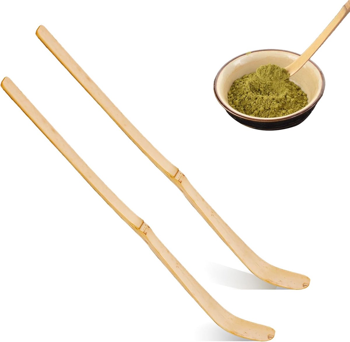 SnelShoppen - 2 Stuks 18cm Handgemaakte Bamboe Chashaku Leuke Ontwerp Groene Theelepel met Glad Rand voor Theeceremonie en Matcha