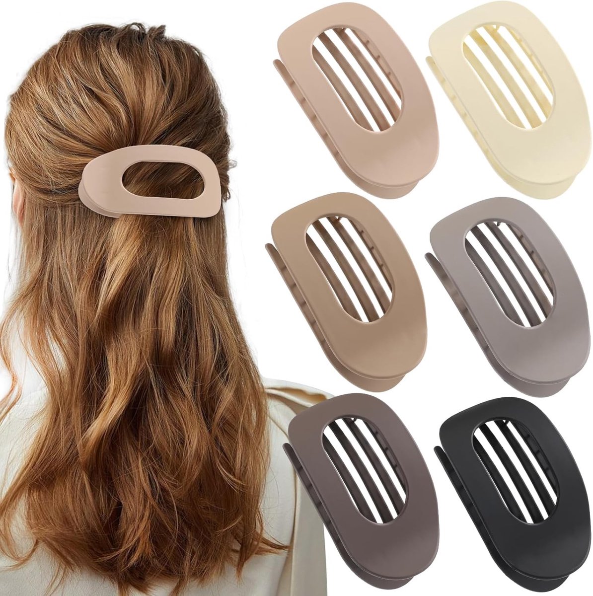 SnelShoppen - Set van 6 Matte Haarclips voor Dikke en Dunne Haar, Ronde Klemmen voor Vrouwen en Meisjes, Stevige Grip, Bruin en Zwart, Herbruikbaar Ha