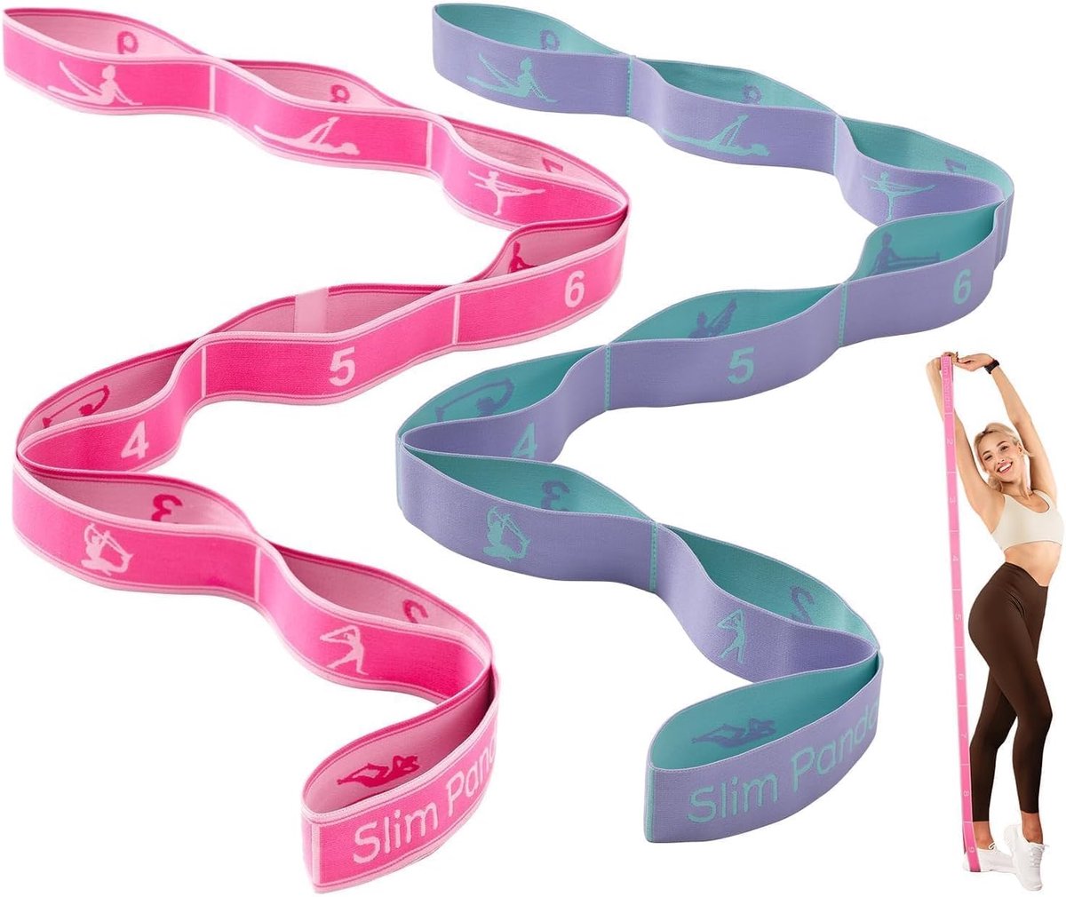 SnelShoppen - Yoga Stretch Band met 9 Loops, Hoog Elastische Yoga Stretch Band voor Diepe Stretches en Effectieve Yoga Training, Ideaal voor Sporters