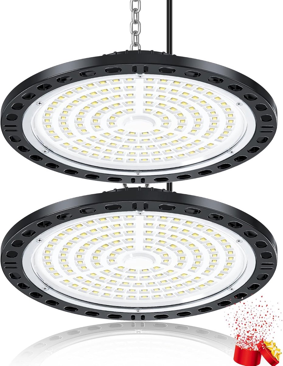 SnelShoppen - 100W LED Garage Light - 10,000 LM Superheldere UFO Workshop Lamp - IP65 Waterdicht - 7000K Koud Wit - Pack van 2 voor Buiten en Binnen
