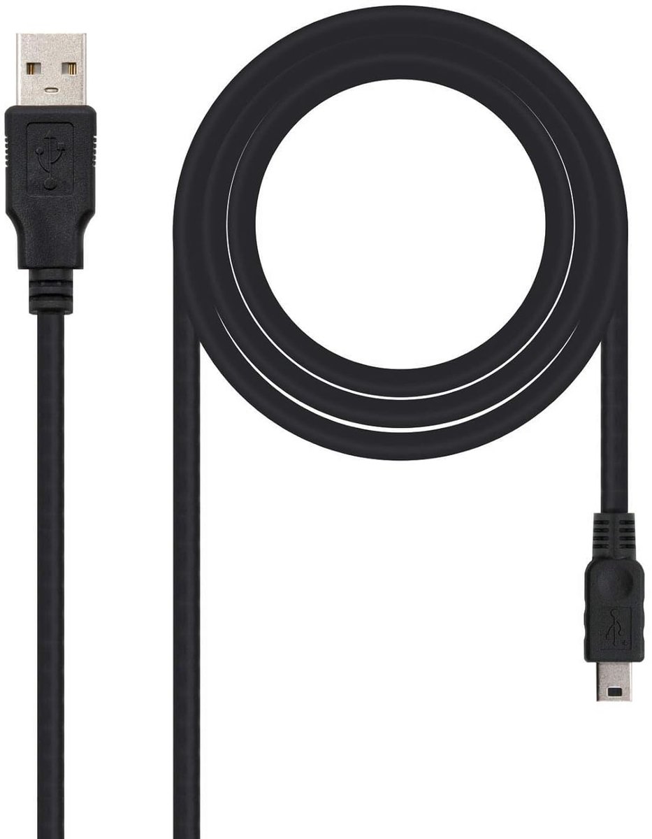 SnelShoppen - USB 2.0 Mini USB 5PIN Kabel M/M 0.5m - Ideaal voor Mobiele Telefoons, Digitale Camera's - Hoge Kwaliteit - Zwart