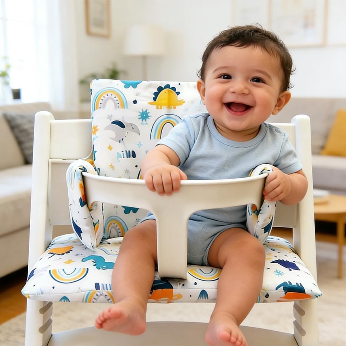SnelShoppen - Tripp Trapp Stokke Kinderstoel Kussen met 2 Bevestigingsmethoden, Verwijderbaar en Wasbaar, Dinosaurus Design voor Baby's en Peuters