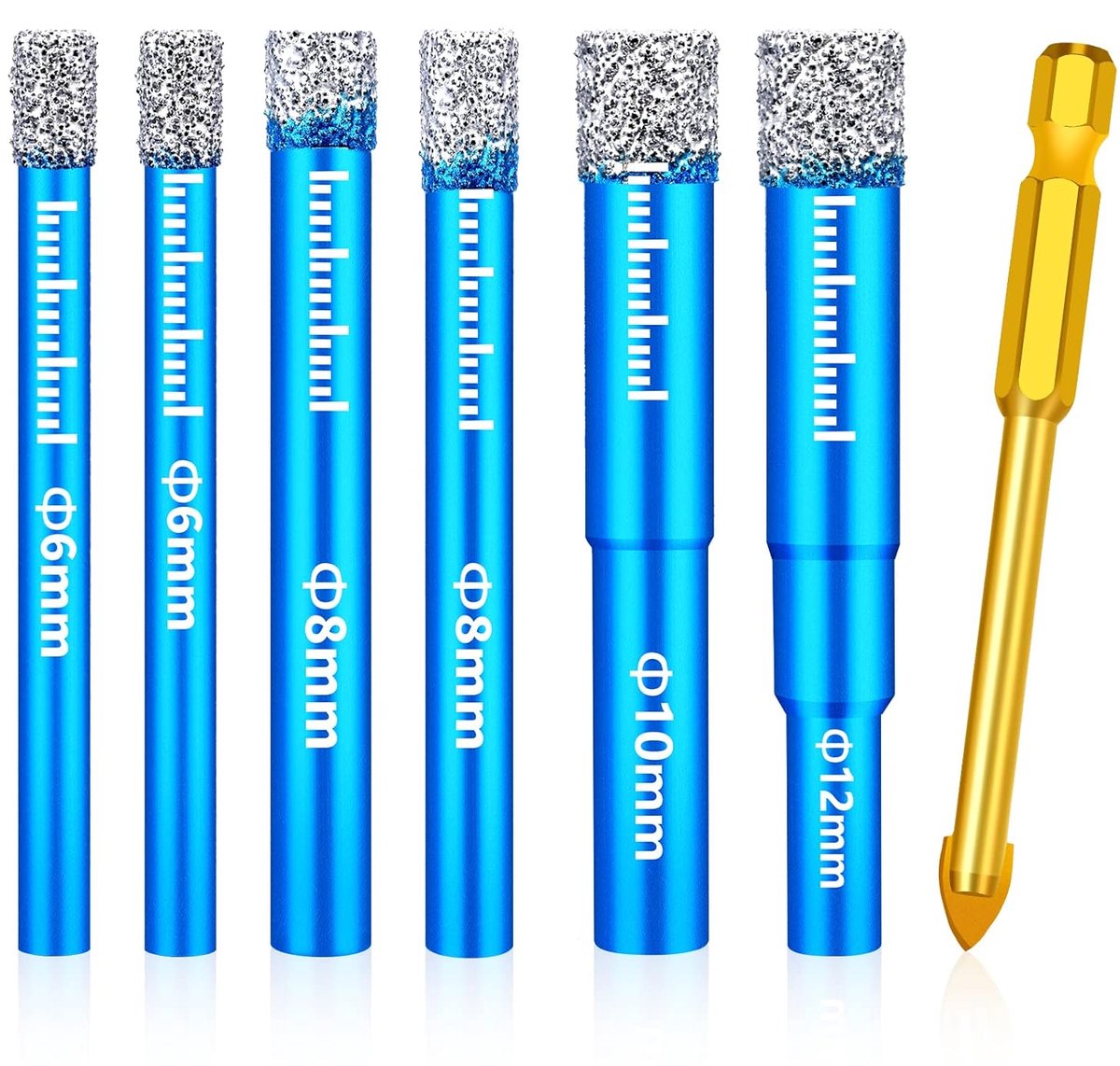 Thijox - 7 Stuks Tegelboorset 6 mm/8 mm/10 mm/12 mm - Diamantboren en Carbide Aanboor voor Harde Tegels, Glas, Porselein, Keramiek en Graniet