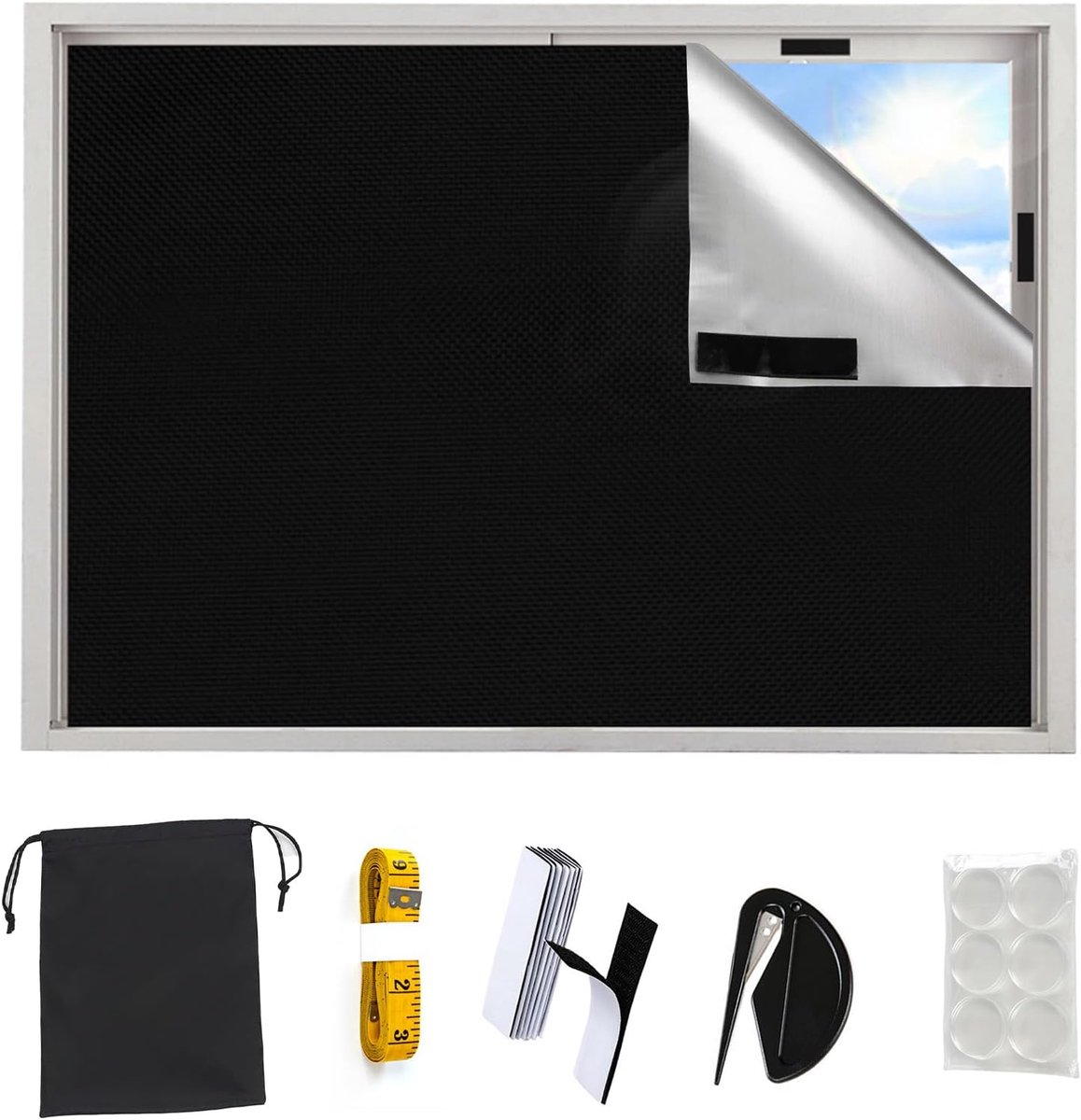 SnelShoppen - Blackout Rolgordijn Voor Dakramen - Drillvrije Zwartout Roller Blind 1.45x1m - Inclusief Accessoires - Warmtebescherming en Donkerte - P