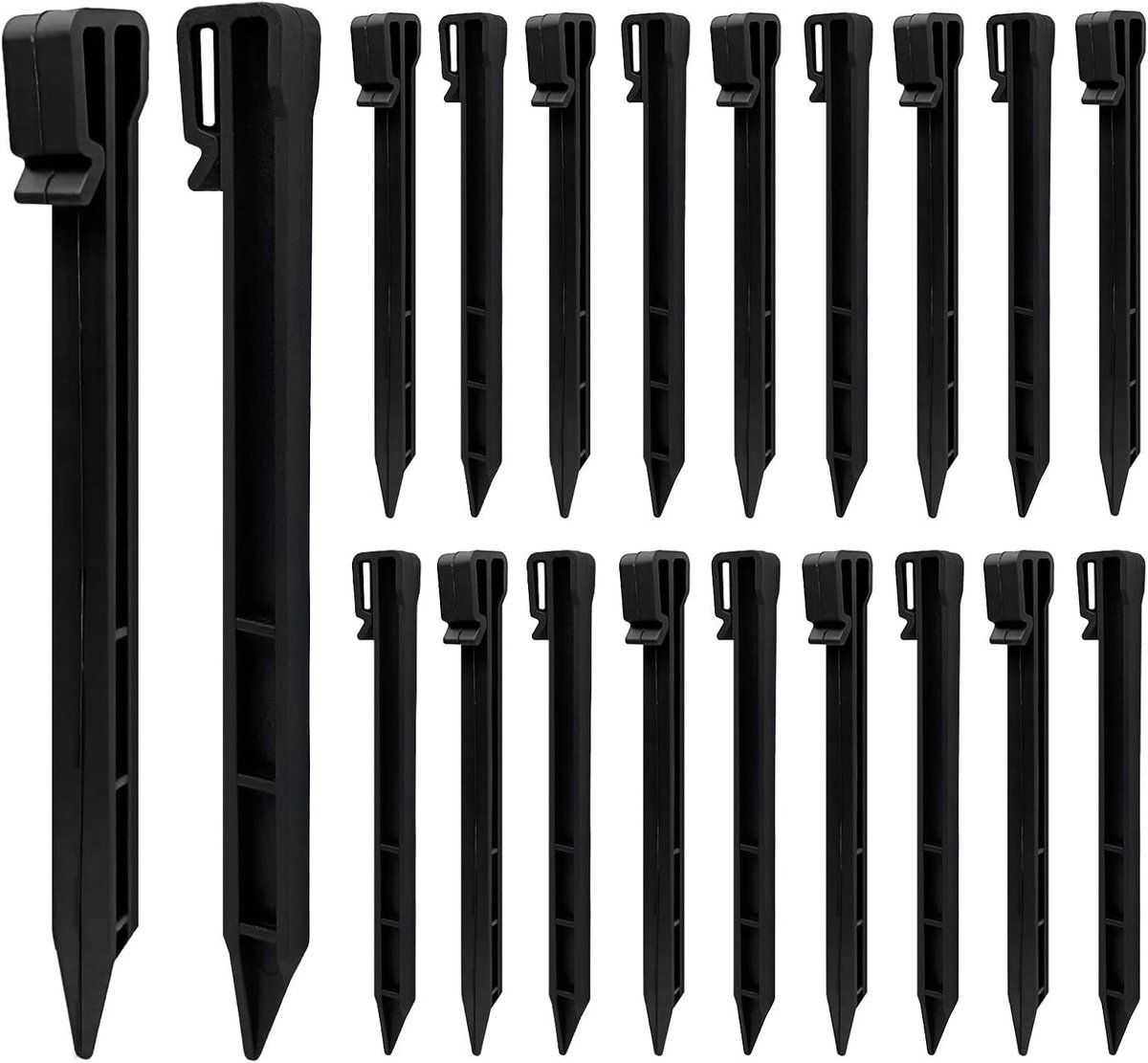 SnelShoppen - Pack van 20 Plastic Grondankers - 25 cm Zwarte Grondsteken voor Tuin, Tentconstructie, Onkruiddoek en Tuinranden