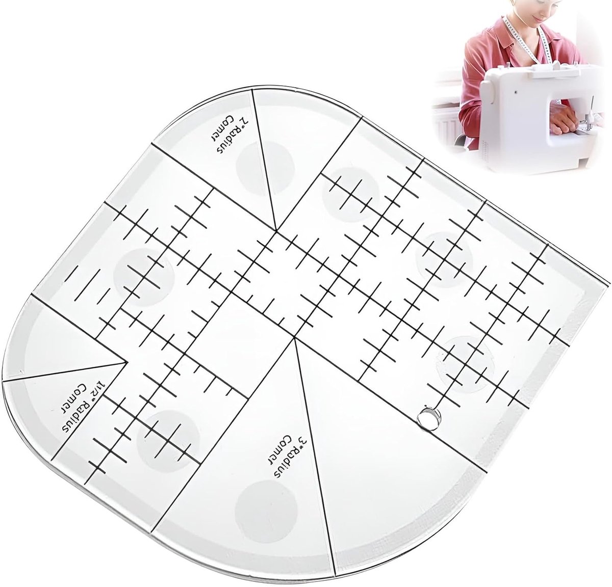 SnelShoppen - Curved Corner Cutter, Patchwork Ruler, Non-Slip Acryl, Perfect voor Sewing, Tailoring, Creatief Knutselen, 1 Stuk, Transparant
