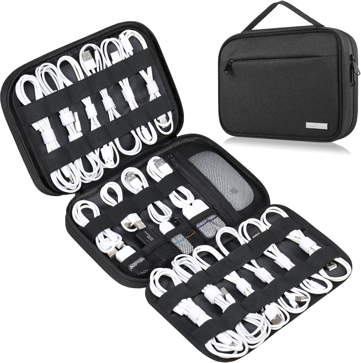 SnelShoppen - Kabel Organizer Reis, Draagbare Elektronica Organizer Tas, 6-Lagen Capaciteit voor Opladers, SD Kaarten, Reisbenodigdheden, Zwart